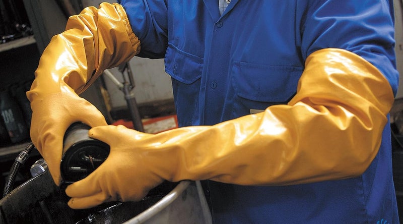 SHOWA Atlas 772 Double Nitrile Coated Full-Arm Chemical Resistant Safety Glove with Cotton/Poly Liner, 20 Mil Thick, 26" Length, X-Large (12 Pair) - Image 5